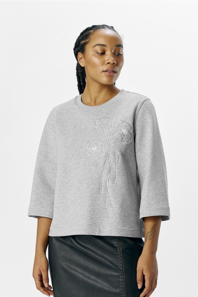 OBJROELLA RE 3/4 SWEAT TOP 137 23046002 LIGHT GREY MELANGE